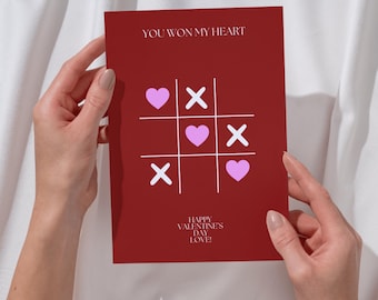 Valentine Tic Tac Toe Card Printable, Cute Love Greeting Card, Instant Download 5x7 & A5, Canva template,