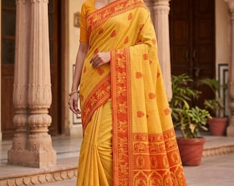 Preloved Sari Baluchori de seda pura en telar manual.