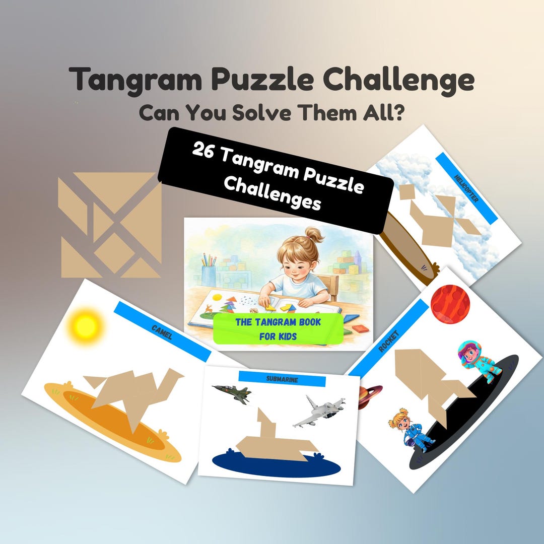 Tangram Puzzle Activity Book – 26 Printable Challenges for Kids