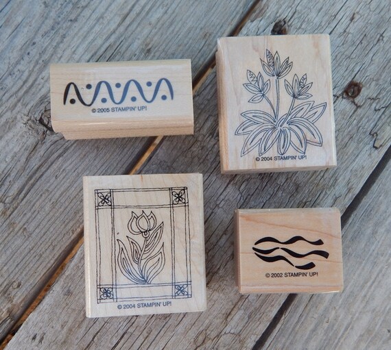 4 Stampin' Up! Stamps  /  (2) Two 2004 Floral Stamps  /  2002 Flowing Ribbons Stamp  /  2005 Ribbons & Dots Stamp
