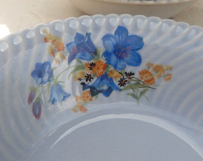 10.00 SALE / 6 Limoges Blue Swirl Bowls / Pat 75525 Pat Date June 12