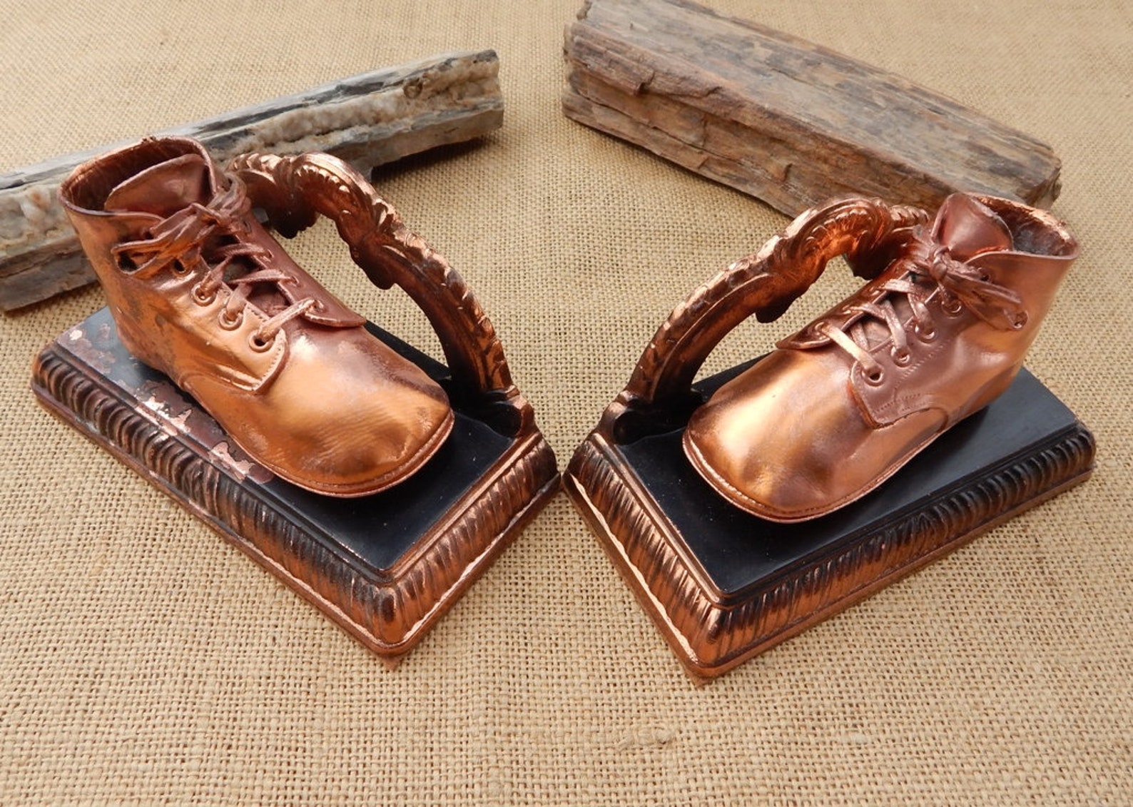 Copper Baby Shoe Bookends / Bronze Baby Shoe Bookends / Mid Etsy