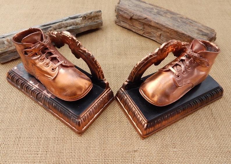 Copper Baby Shoe Bookends / Bronze Baby Shoe Bookends / Mid Etsy