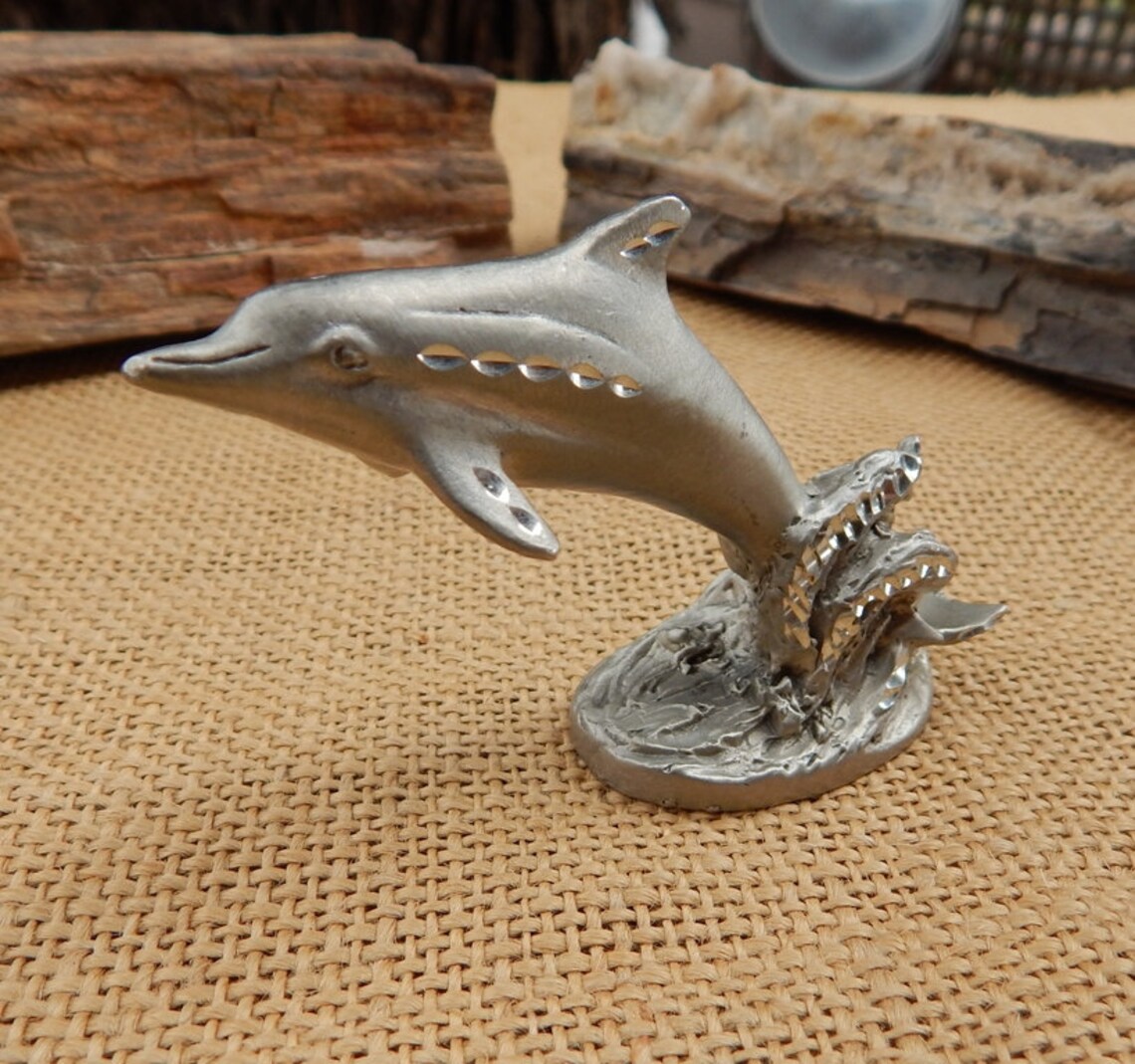 Pewter Dolphin Figurine / 1990 Masterwork's Diamond Cut Etsy
