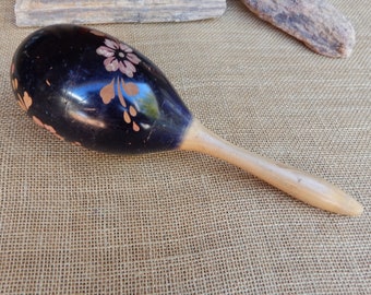 Large Wood Floral Etched Maraca  ~  Surface Etched Floral Pattern Wood  ~  Large Single Maraca  ~  Maraca Percussion Instrument  ~  Maraca