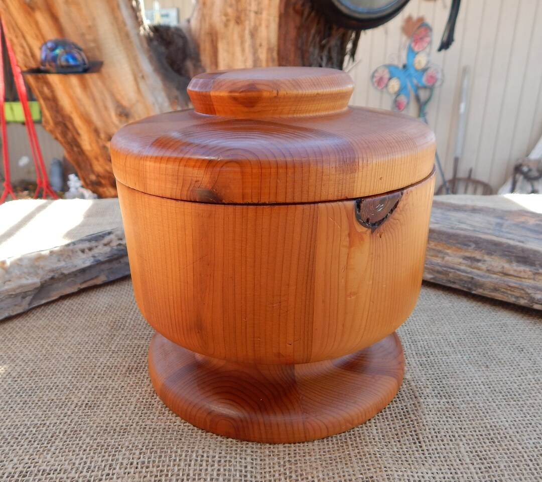 Large Solid Wood Container With Lid / Patterned Solid Wood Jar With Lid