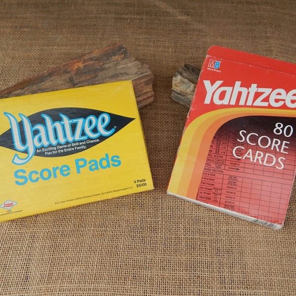 1996 Unopened Box Milton Bradley Yahtzee Score Cards  /  1956 Yahtzee Score Cards  (60)   /  1965 Kismet Score Cards  (25) / Vintage Yahtzee