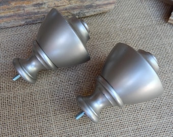 2 Finials  ~   (Matched Pair)  Satin Silver Composite Finials  ~  3 1/2"  Tall  x  2 3/4"  Wide  ~  Unused