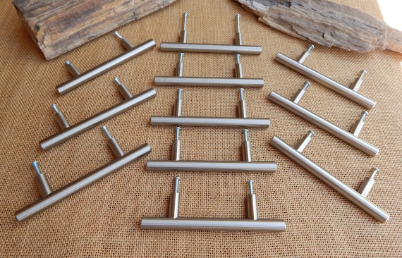 11 Silver Solid Steel Bar Pulls  /  5 3/8" (End to End) Solid Steel Silver Bar Drawer Pulls  /  11 Solid Metal Silver Bar Cabinet Pulls  NOS