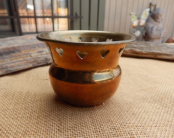 Small Brass Spittoon Style Vase with Pierced Hearts  /  Brass Vase with Pierced Hearts  /  Made in India  /  Solid Brass Spittoon Style Vase