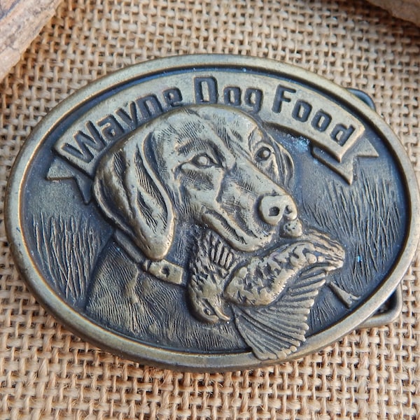 Wayne Dog Food Belt Buckle  /  1984 Wayne Dog Food Brass Belt Buckle  /  Wayne Dog Food "50 Years of Professional Quality" Belt Buckle  1984