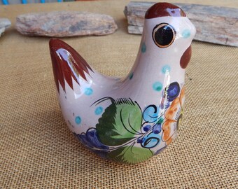 Tonala Mexico Handpainted Chicken by Artist CAT  ~  Handpainted Tonala Chicken Signed CAT Tonala Mexico 817  ~  Earth Tones Tonala Chicken