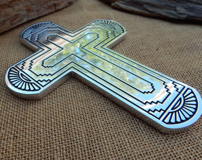 Southwest Design Silver and Black Wall Cross / Wall Cross Signed on