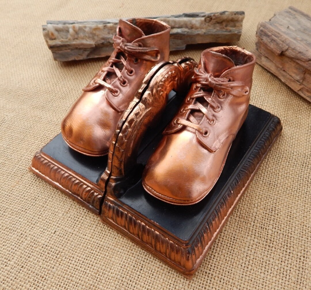 Copper Baby Shoe Bookends / Bronze Baby Shoe Bookends / Mid Etsy