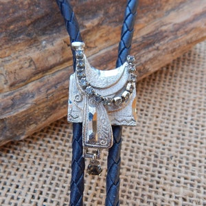 Saddle Bolo Tie / Saddle with Rhinestone Bolo Tie / Cowgirl Saddle with Rhinestones Bolo Tie / Small Saddle Bolo Tie / Silver Saddle image 6