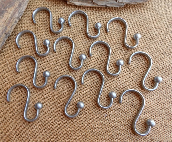 12 Silver Satin Finish Metal Shower Curtain Hooks With Ball
