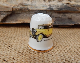 Yellow Car Thimble  /  Bugatti Porcelain Thimble  /  Bone China Thimble Made in England  /  Classic Car Thimble