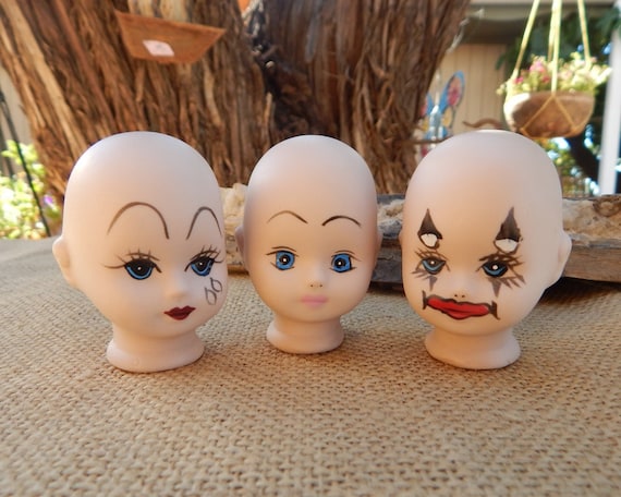 3 Porcelain Doll Heads  ~  Hand Painted Porcelain Doll Heads  ~  Tear Drop Doll Head  ~  Clown Doll Head  ~  Girl Doll Head  ~  Porcelain