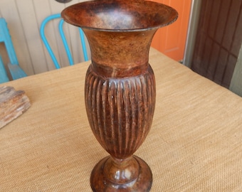 10" Tall Ribbed Metal Vase with Antiqued Copper Finish  /  Made in India  /  Ribbed Antiqued Copper Vase  /  Does NOT Attract a Magnet