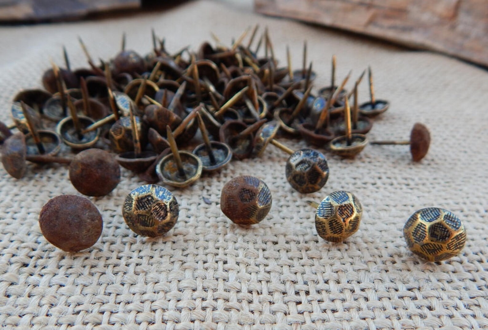 Brass Upholstery Tacks / 101 Brass Upholstery Brads / Etsy