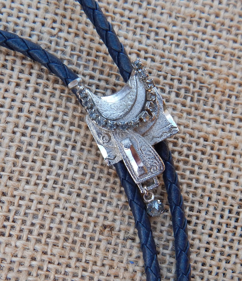 Saddle Bolo Tie / Saddle with Rhinestone Bolo Tie / Cowgirl Saddle with Rhinestones Bolo Tie / Small Saddle Bolo Tie / Silver Saddle image 3