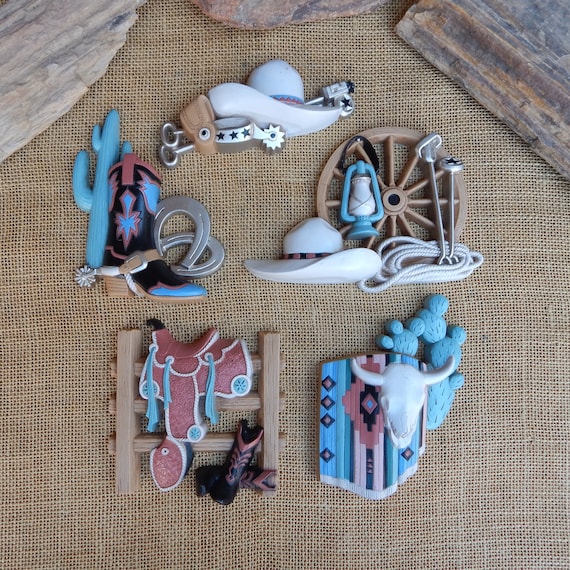 1995 Burwood Southwest Cowboy Decor  ~  FULL SET Burwood #3344 Marked 1 thru 5  ~  MCMXCV Burwood Prod Co  ~  Southwest Cowboy Wall Decor