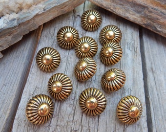12 Domed Floral Shank Style Antique Brass Finish Buttons 18mm (3/4" wide)  /  NOS Floral Buttons  /  Domed Floral Buttons  /  Floral Buttons