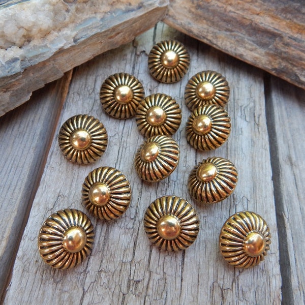 12 Domed Floral Shank Style Antique Brass Finish Buttons 18mm (3/4" wide)  /  NOS Floral Buttons  /  Domed Floral Buttons  /  Floral Buttons