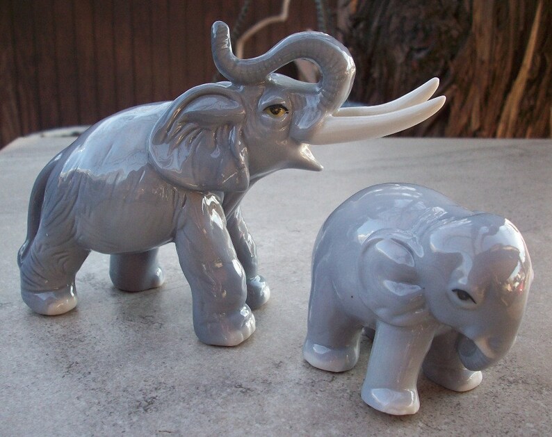 Ceramic Elephants / Elephant Figurines / Gray Adult Etsy