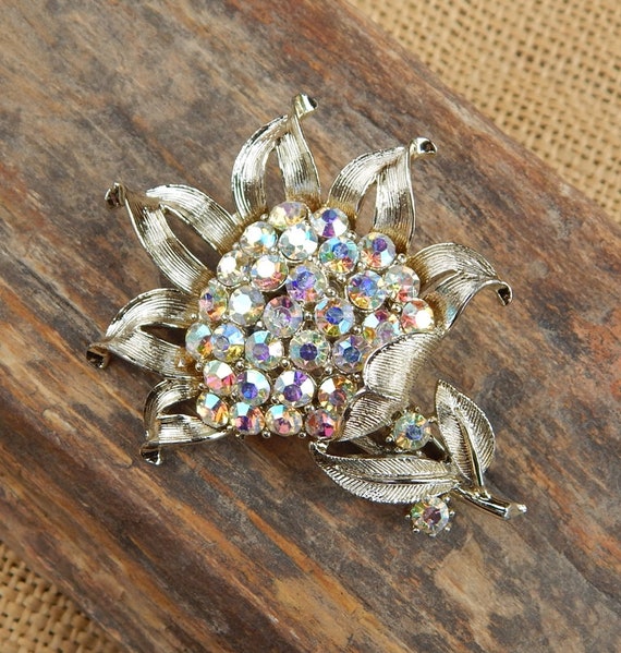 Large Coro Rhinestone Flower Brooch  /  Vintage R… - image 6