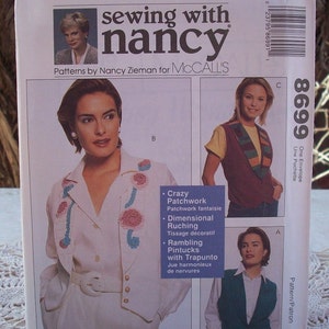 McCall&#39;s 8699  /  Sewing With Nancy Vest Pattern  /  Dated 1997  /  Vest Sewing Pattern