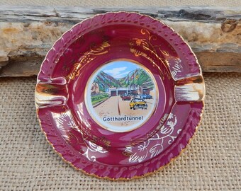 Gotthard Tunnel Ashtray  /  Switzerland Souvenir Ashtray  /  Gotthard Tunnel Switzerland Small Ashtray  /  Switzerland Souvenir Ashtray