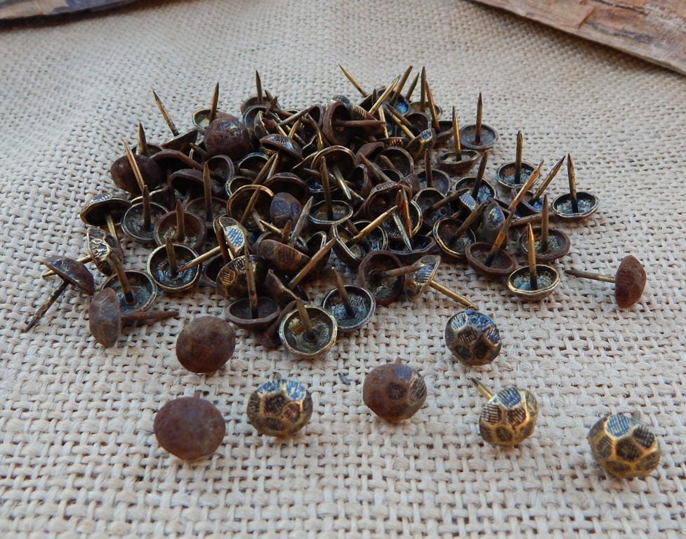 Brass Upholstery Tacks / 101 Brass Upholstery Brads / Etsy