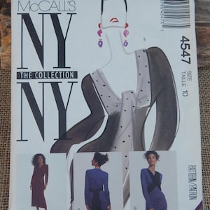May include: McCall's NY Collection sewing pattern, size 10, featuring illustrations of dresses. The cover art includes a stylized fashion illustration and the text "NY" in large letters. The pattern number is 4547.