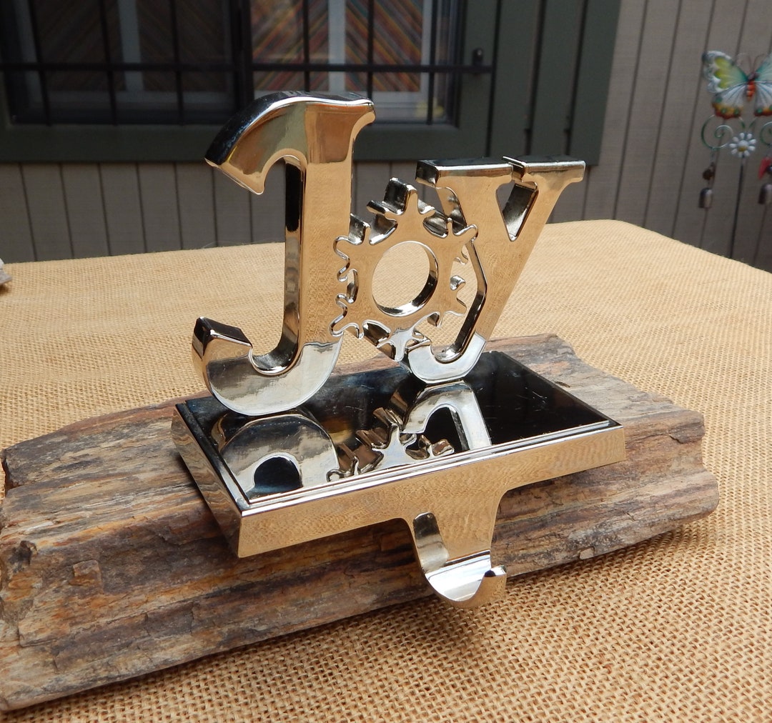 Silver Metal joy Stocking Holder / Shiny Silver Metal JOY Stocking