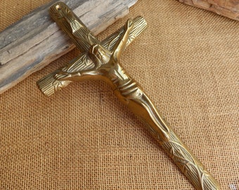 Solid Brass Wall Crucifix  /  Brass Crucifix  /  Detailed Brass Crucifix  /  Christian Wall Crucifix  /   10 7/8"  x  5 7/8"  Brass Crucifix