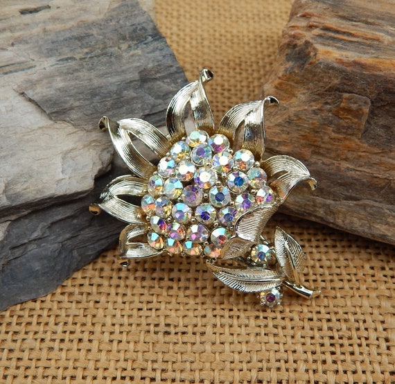 Large Coro Rhinestone Flower Brooch  /  Vintage R… - image 2