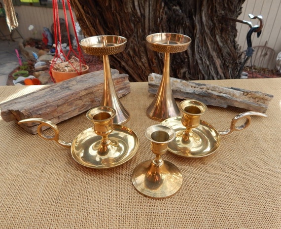 5 Solid Brass Candle Holders / Korean Brass Candle Holders / Candlestick  Holders With Handle Made in India / 5 Brass Candle Holders -  Denmark