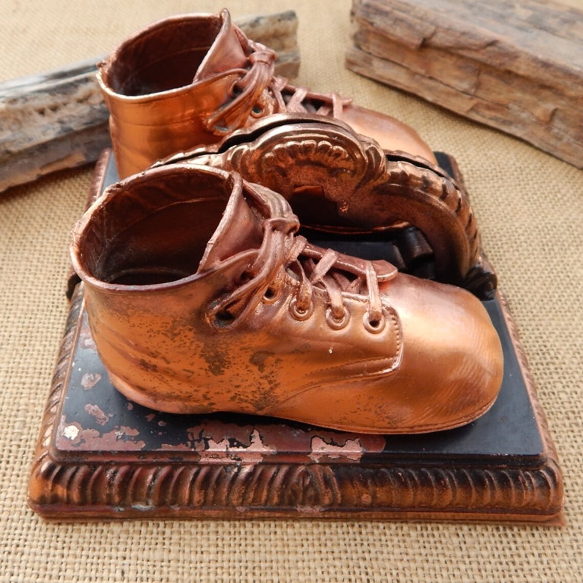 Copper Baby Shoe Bookends / Bronze Baby Shoe Bookends / Mid Etsy