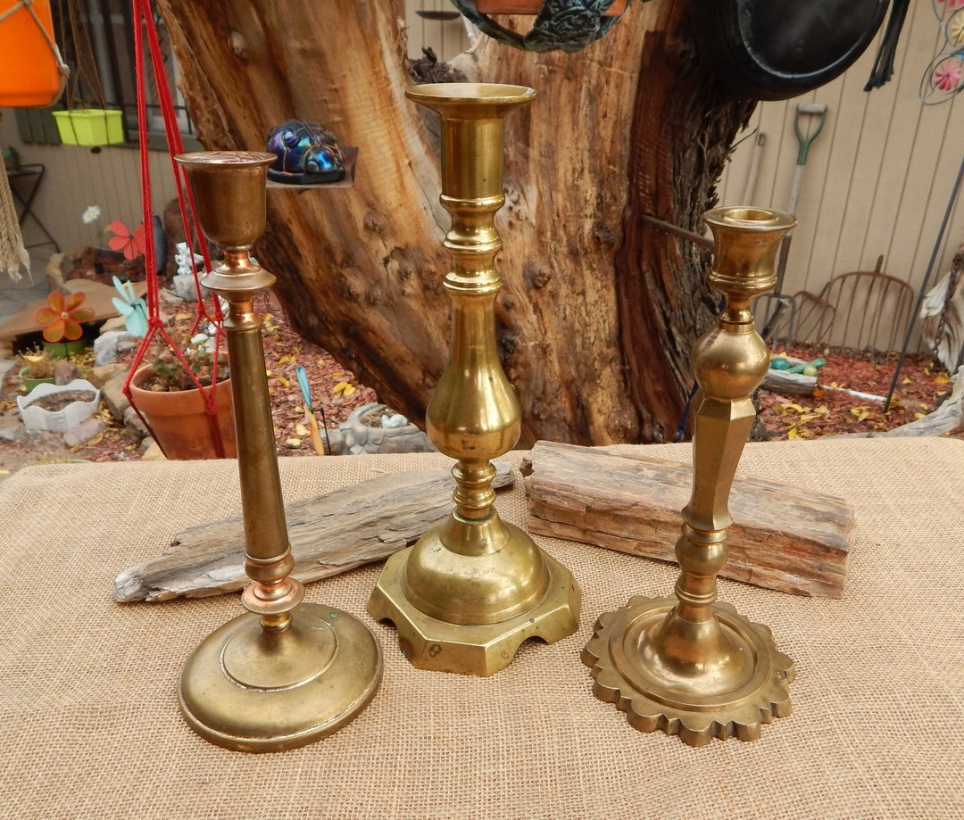3 Large Brass Taper Candle Stick Holders / 2 Solid Brass Etsy