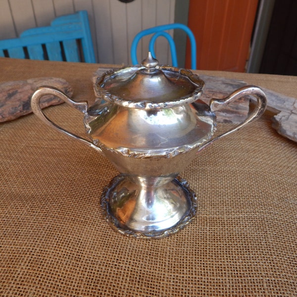 Ornate Silver Plated Double Handle Lidded Vessel  ~  Victorian Style Wide Base  ~  Decorative Only  ~  Repurpose to Planter ~ Stash Box Etc