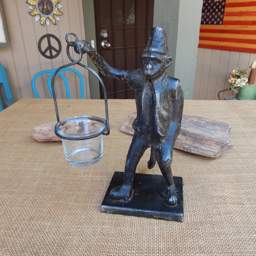 Cast Iron Anthropomorphic Monkey Candle Holder / Cast Iron Monkey