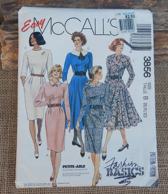 misses classic dresses Easy McCall's 3856 ~ Dress Pattern for Sizes 8-10-12 ~ Dated 1988 ~ Style Dress Pattern Inch Single Fold Bias