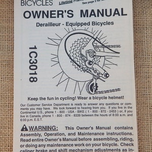 HUFFY Bicycles Owner&#39;s Manual   ~  1991 HUFFY Bicycles Owner&#39;s Manual   ~   Collectible Huffy Bike Owners Manual   ~  Vintage Huffy Manual