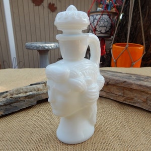 AVON Milk Glass Grecian Pitcher Decanter / AVON Grecian Pitcher Milk Glass Decanter / Skin So Soft Bath Oil / Milk Glass Bottle image 2