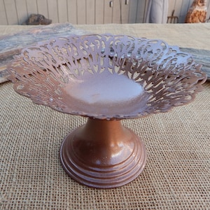 Filigree Pedestal Basket or Bowl  /  Hammered Copper Finish Over Brass Filigree Pedestal Basket  /  Small Filigree Basket Bowl Copper Finish