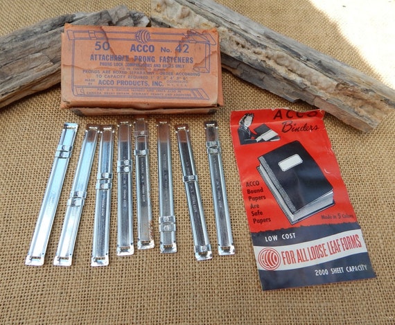 ACCO Prong Fasteners / 1960's ACCO No. 42 Attachable Prong Fasteners Prong  Lock Compressors and Bases Only / Full Box Prong Fasteners 