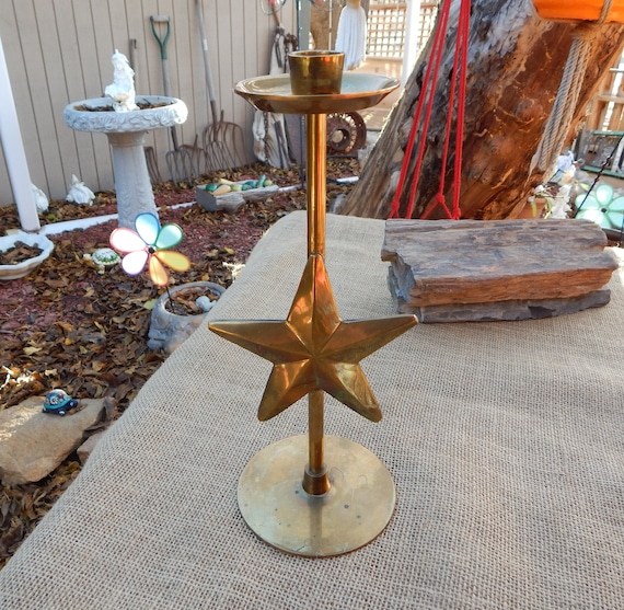 Brass Star Taper Candle Holder / Tall Brass Taper Candle Holder