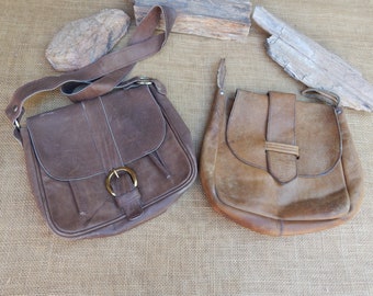 2 (Two)  1980's Genuine Leather Purses  ~  Well Worn Leather Purses  ~  Large Worn Leather Purses  ~  Reclaimed  ~  Salvaged  ~  Rescued