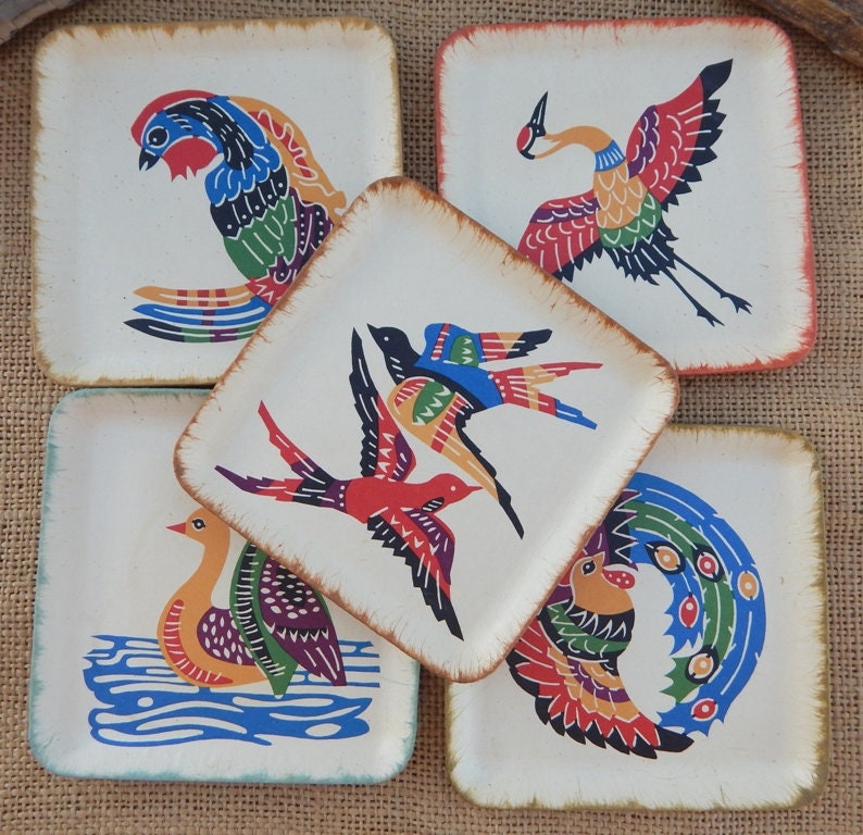 Square Paper Mache Coasters / Paper Mache Bird Coasters Made Etsy